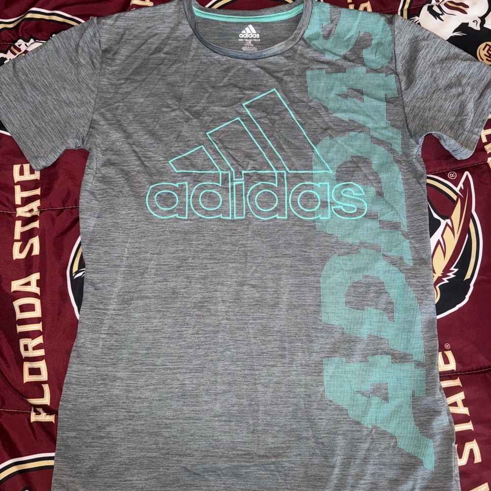 Adidas Youth Gray and Teal Graphic Tee